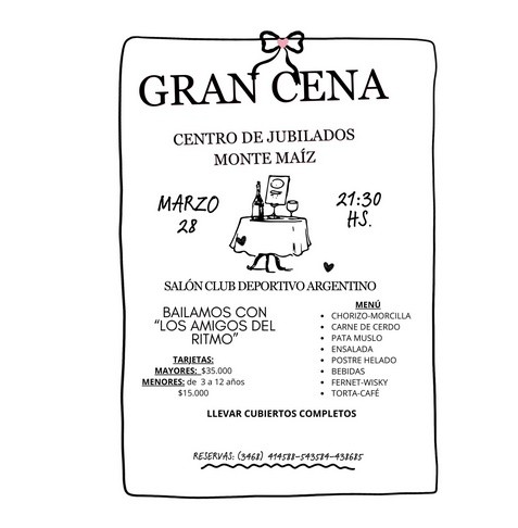 GRAN CENA CENTRO DE JUBILADOS DE MONTE MA&Iacute;Z