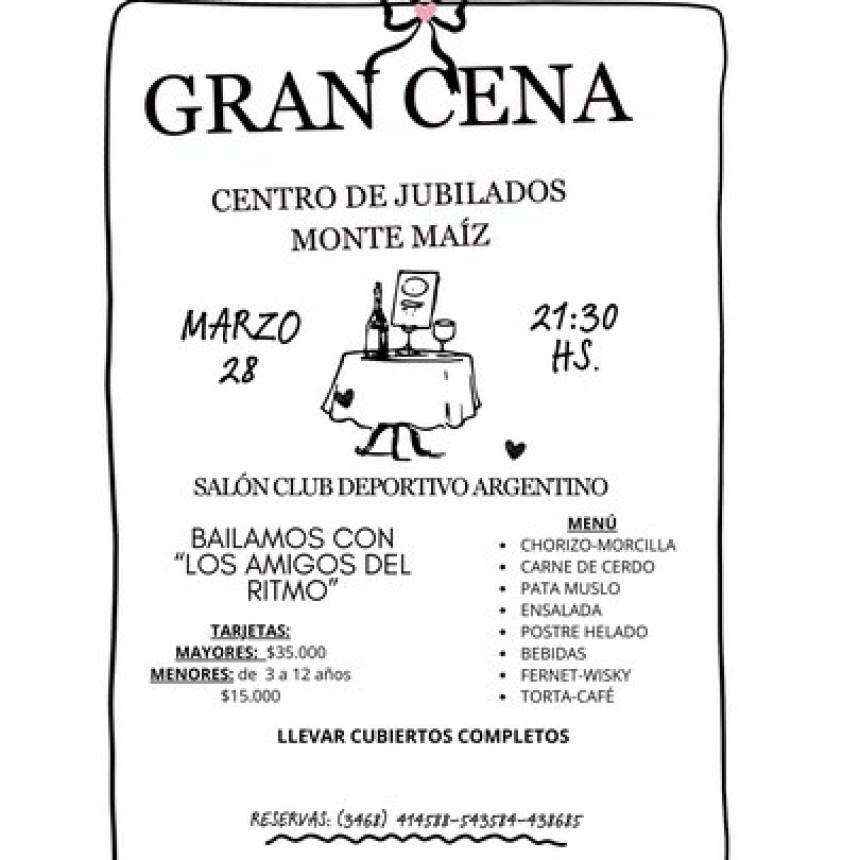 GRAN CENA CENTRO DE JUBILADOS DE MONTE MA&Iacute;Z