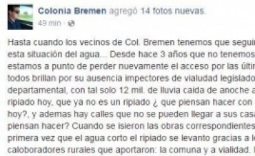 COLONIA BREMEN INCOMUNICADA POR EL AGUA