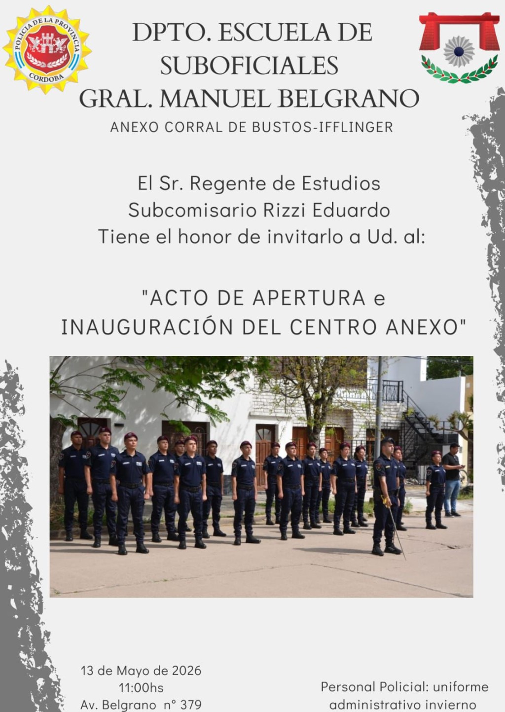 DPTO. ESCUELA DE SUBOFICIALES GRAL. MANUEL BELGRANO INSCRIPCIONES ABIERTAS 